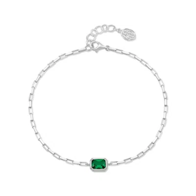 Dower & Hall Men's Green Garnet Octagon Humbug Paperclip Bracelet In Metallic