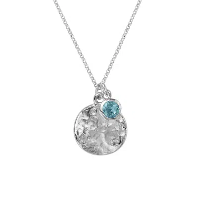 Dower & Hall Men Hammered Disc & Aquamarine Array Pendant In Silver In White