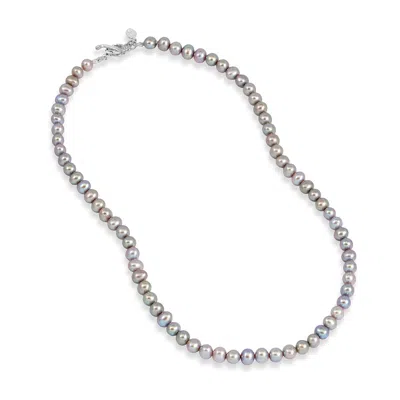 Dower & Hall Men's Medium Dove Grey Freshwater Pearl Necklace In Metallic