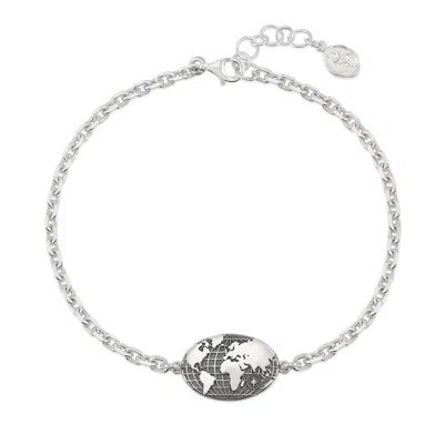 DOWER & HALL MEN'S ONE WORLD  TALISMAN CHAIN BRACELET IN STERLING SILVER