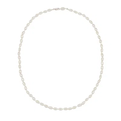 Dower & Hall Men's Oval White Pearl Necklace In Metallic