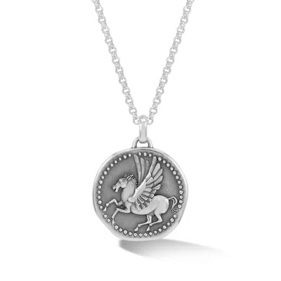 Dower & Hall Men's Overcome And Thrive Pegasus Talisman Necklace In Sterling Silver