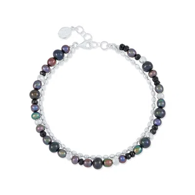 Dower & Hall Men's Peacock Pearls Orissa Bracelet In Sterling Silver In Metallic