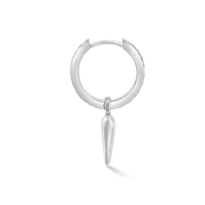 DOWER & HALL MEN'S SINGLE HAMMERED RAINDROP CHARM STORY HOOP IN SILVER