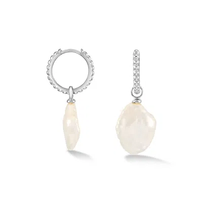 Dower & Hall Men's Single Nomad Keshi Luna Pearl Hoop In Sterling Silver In Metallic