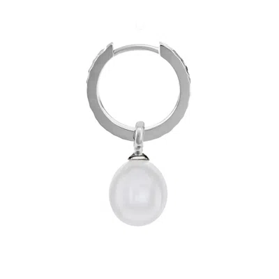 Dower & Hall Men Single Timeless Oval Pearl Charm Hoop In Silver In White