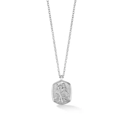 Dower & Hall Men's Solid White Gold St. Christopher Tiny Talisman Necklace In Metallic