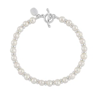 Dower & Hall Men's White Pearls Halo Bracelet In Sterling Silver In Metallic
