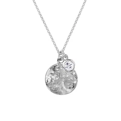 Dower & Hall Mens Hammered Disc & White Topaz Array Pendant In Silver In Metallic