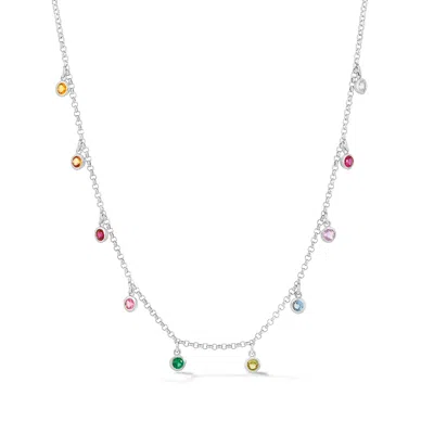 Dower & Hall Mixed Gemstone Array Chain Necklace In Silver