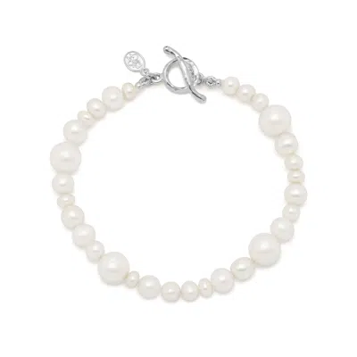 Dower & Hall Mixed White Freshwater Pearl Bracelet In White,silver