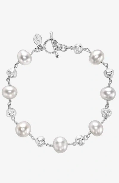 Dower & Hall Women's Nugget & White Freshwater Pearl Bracelet In Sterling Silver In Neutral
