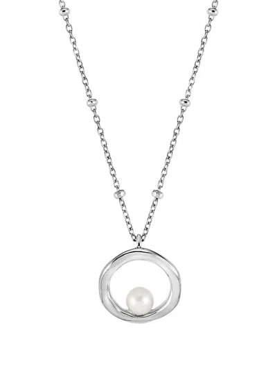 Dower & Hall Open-circle Pearl Necklace In Silver