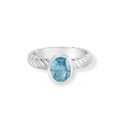 Dower & Hall Oval Blue Topaz Twist Twinkle Ring In Silver