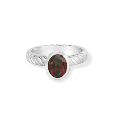 Dower & Hall Oval Garnet Twist Twinkle Ring In Silver