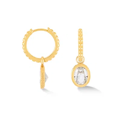 Dower & Hall Oval White Topaz Dotty Hoops In Gold
