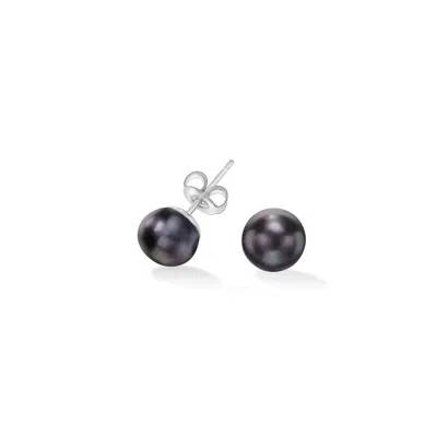 Dower & Hall Peacock Timeless Freshwater Pearl Studs (seconds) In Black,silver