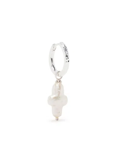 Dower & Hall Pearl Cross Single Hoop In Silber