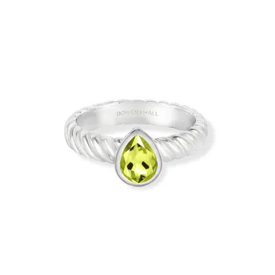 Dower & Hall Peridot Pear Twist Twinkle Ring In Silver,green