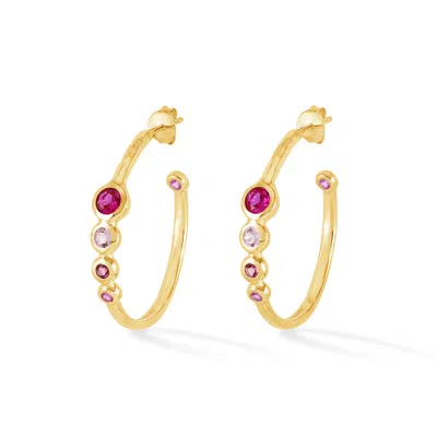 Dower & Hall 'pinks' Tutti Frutti Hoop Earrings In Gold