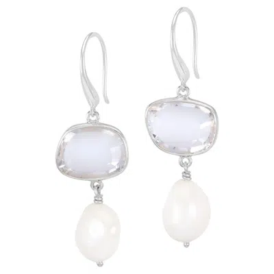 Pre-owned Dower & Hall Rock Crystal Pebble & Pearl Drop Earrings In Sterling Silver In Multi