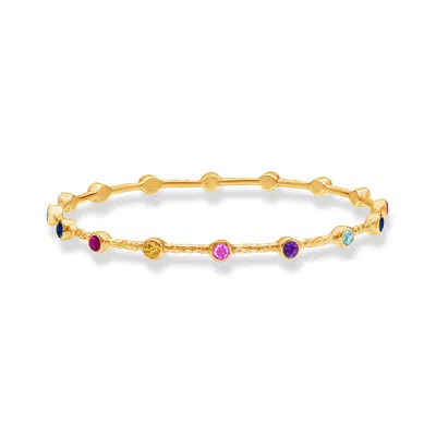 Dower & Hall Round Multi-coloured Gemstone Array Bangle In Rainbow,multicolor,silver,gold