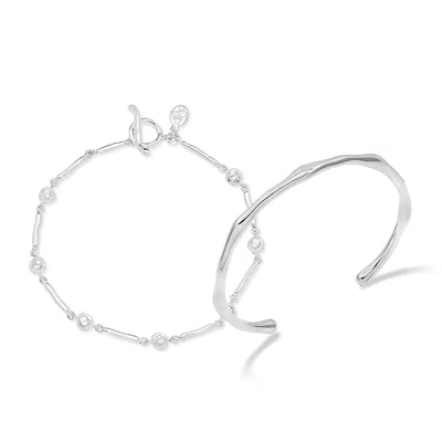 Dower & Hall Sapphire Dewdrop & Waterfall Bracelet Set In Silver
