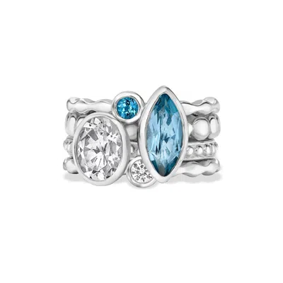 Dower & Hall Serenity Twinkle™ Ring Stack In Dots,silver,blue,white