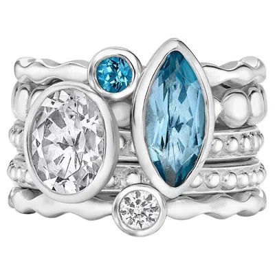 Pre-owned Dower & Hall Serenity Twinkle Ring Stack In Sterling Silver In Multi