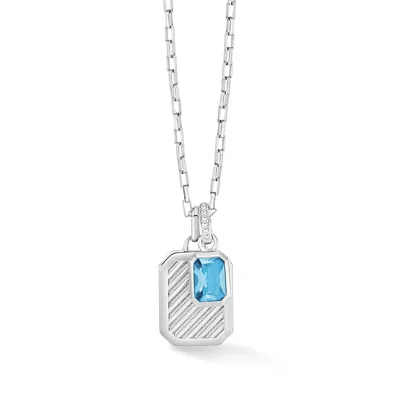 DOWER & HALL SILVER / BLUE MEN'S BLUE TOPAZ OCTAGON HUMBUG PAPERCLIP NECKLACE IN STERLING SILVER