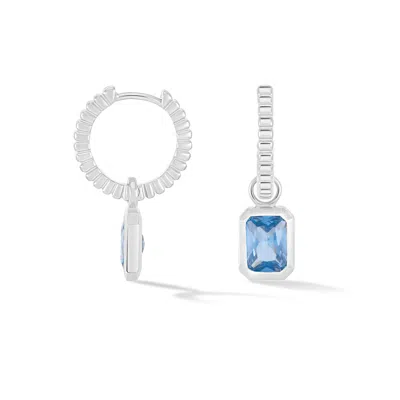 Dower & Hall Silver / Blue Men's Single Hoop With Blue Topaz Drop Earring In Sterling Silver