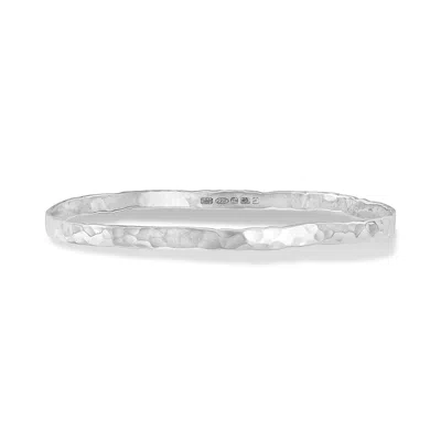 Dower & Hall Silver Men's 4mm Hammered Nomad Bangle In Metallic