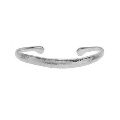 Dower & Hall Silver Men's Hammered Curved Bangle In Metallic
