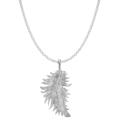 Dower & Hall Silver Men's Large Feather Pendant In Metallic