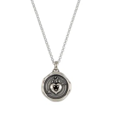 Dower & Hall Silver Mens Dark Flaming Heart Talisman Necklace In Gray