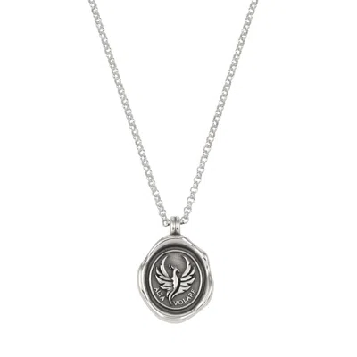 Dower & Hall Silver Mens Fly High Phoenix Talisman Necklace In Metallic