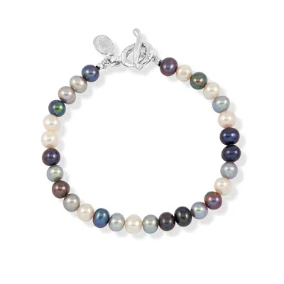 DOWER & HALL SILVER MENS MIXED FRESHWATER PEARL BRACELET