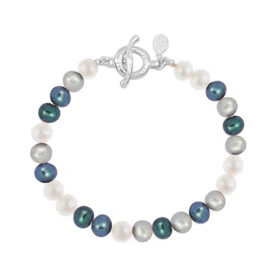 Dower & Hall Silver Mens Mixed Freshwater Pearl Bracelet In Metallic