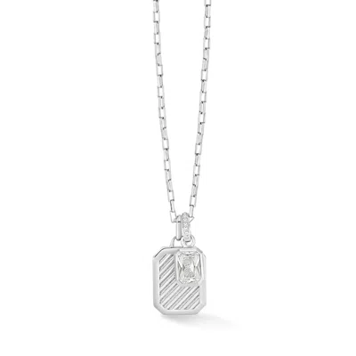 Dower & Hall Silver / White Men's White Topaz Octagon Humbug Paperclip Necklace In Sterling Silver