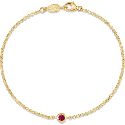 Dower & Hall Single Ruby Dewdrop Chain Bracelet In Gold
