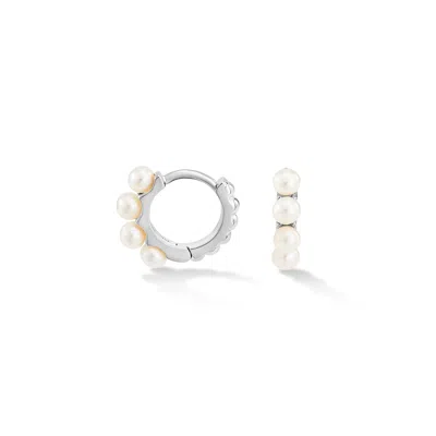 Dower & Hall Small Timeless Pearl Huggie Hoops In Metallic