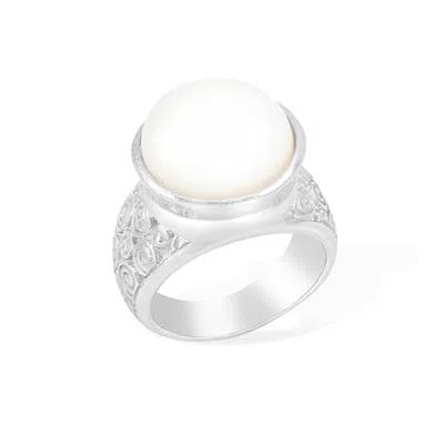 Dower & Hall Spiral White Freshwater Pearl Ring In Metallic