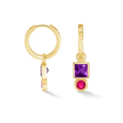 Dower & Hall Square Amethyst Hammered Huggie Hoops In Pink