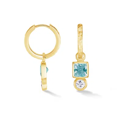 Dower & Hall Square Blue Topaz Hammered Huggie Hoops In Gold