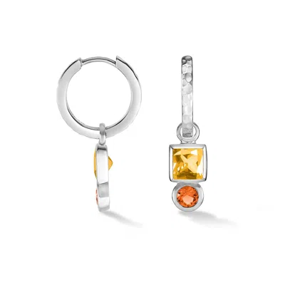 Dower & Hall Square Citrine Hammered Huggie Hoops In Metallic