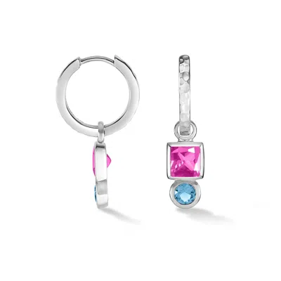 Dower & Hall Square Pink Tourmaline Hammered Huggie Hoops In Silver