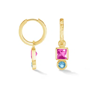 Dower & Hall Square Pink Tourmaline Hammered Huggie Hoops In Green