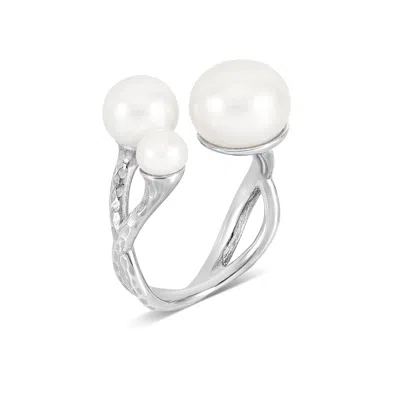 Dower & Hall Statement Triple Luna Pearl Ring In Silver
