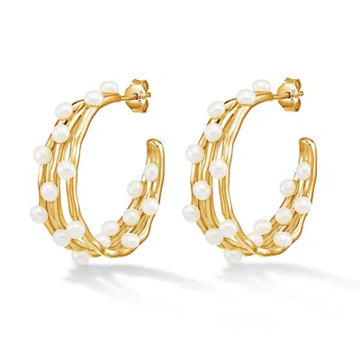 Dower & Hall Statement Triple Row Waterfall Pearl Hoops In Red