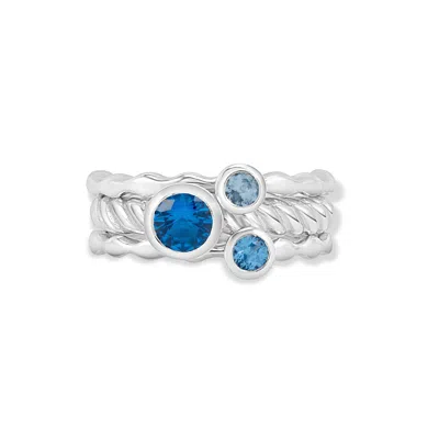 Dower & Hall Tide Twinkle™ Ring Stack In Silver,blue,striped